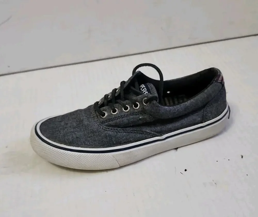Sperry Top Sider Shoes Mens 5.5 Halyard Sneakers Gray Canvas Low Top STS22961